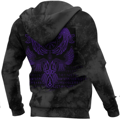 Viking Style Hoodie - Raven Of Odin Purple Hoodie A39 VKNGB