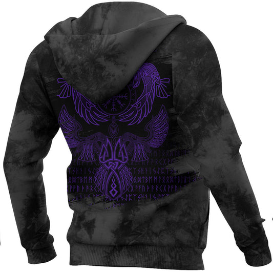 Viking Style Hoodie - Raven Of Odin Purple Hoodie A39 VKNGB