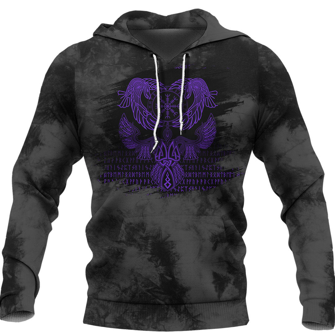 Viking Style Hoodie - Raven Of Odin Purple Hoodie A39 VKNGB