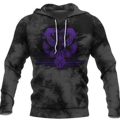 Viking Style Hoodie - Raven Of Odin Purple Hoodie A39 VKNGB