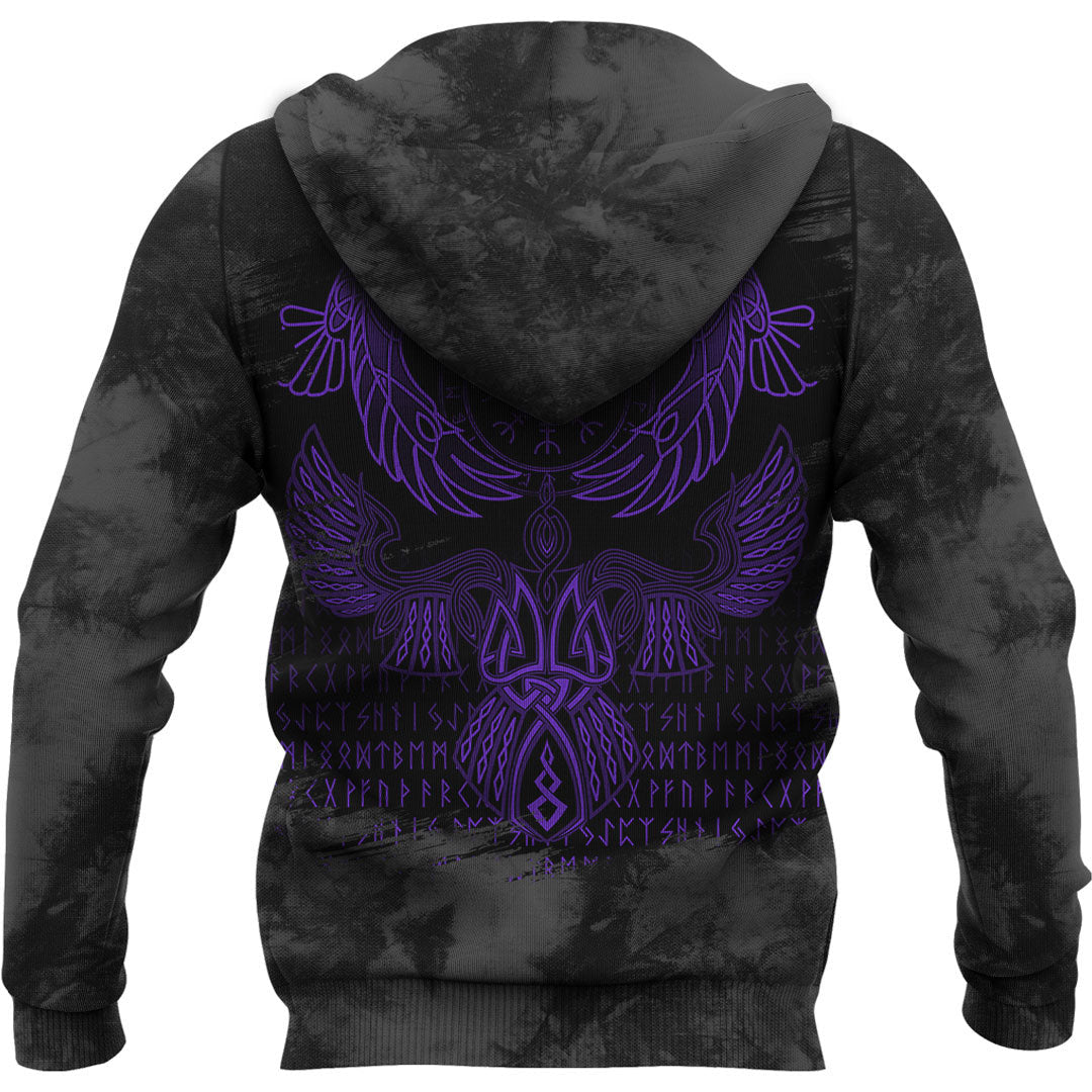 Viking Style Hoodie - Raven Of Odin Purple Hoodie A39 VKNGB