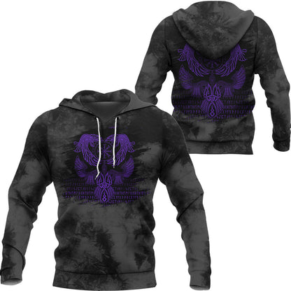 Viking Style Hoodie - Raven Of Odin Purple Hoodie A39 VKNGB