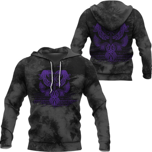 Viking Style Hoodie - Raven Of Odin Purple Hoodie A39 VKNGB