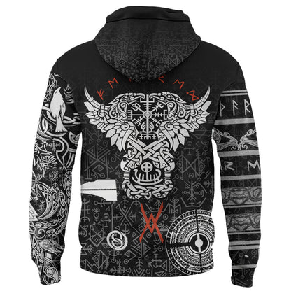 Viking Style Zip Hoodie - Odin And Raven Tattoo A39 VKNGB