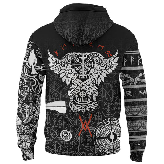 Viking Style Zip Hoodie - Odin And Raven Tattoo A39 VKNGB
