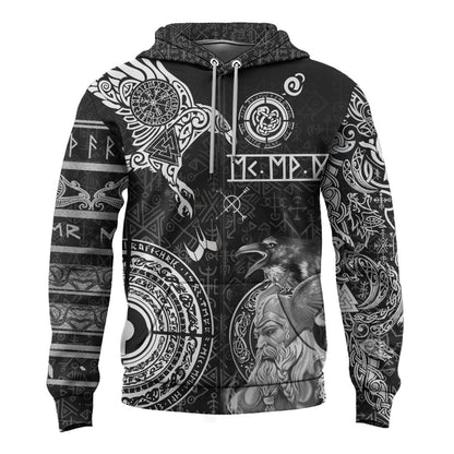 Viking Style Zip Hoodie - Odin And Raven Tattoo A39 VKNGB