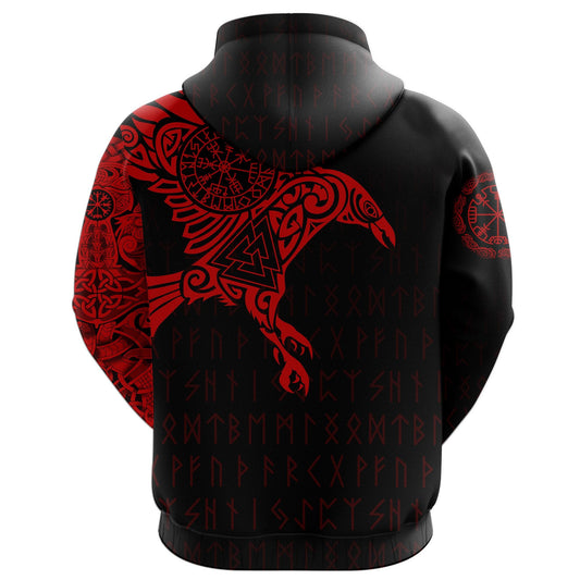 Viking Style - The Raven Of Odin Tattoo Hoodie Red A39 VKNGB