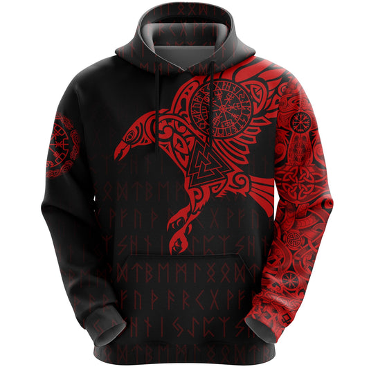 Viking Style - The Raven Of Odin Tattoo Hoodie Red A39 VKNGB