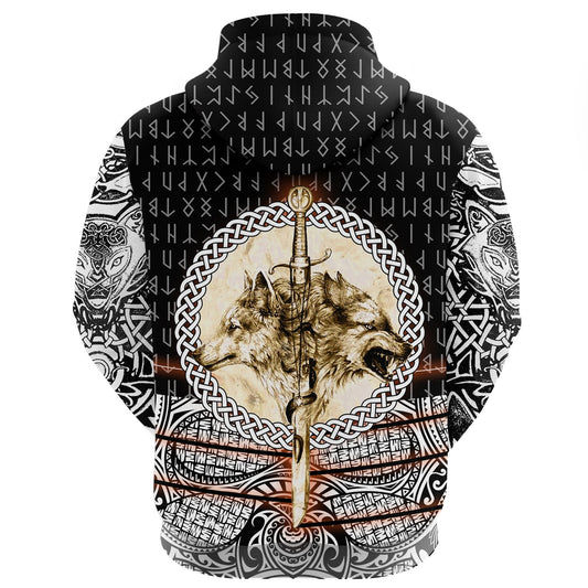 Viking Style Hoodie - Wolf and Vikings Tattoo 3D A39 VKNGB