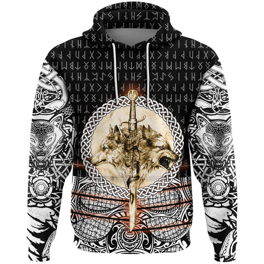 Viking Style Hoodie - Wolf and Vikings Tattoo 3D A39 VKNGB
