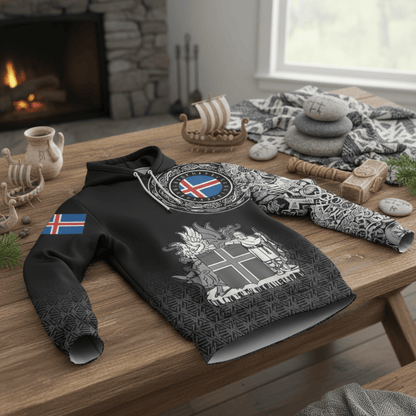 Viking Style Zip Hoodie - Iceland Coat Of Arms A39 VKNGB