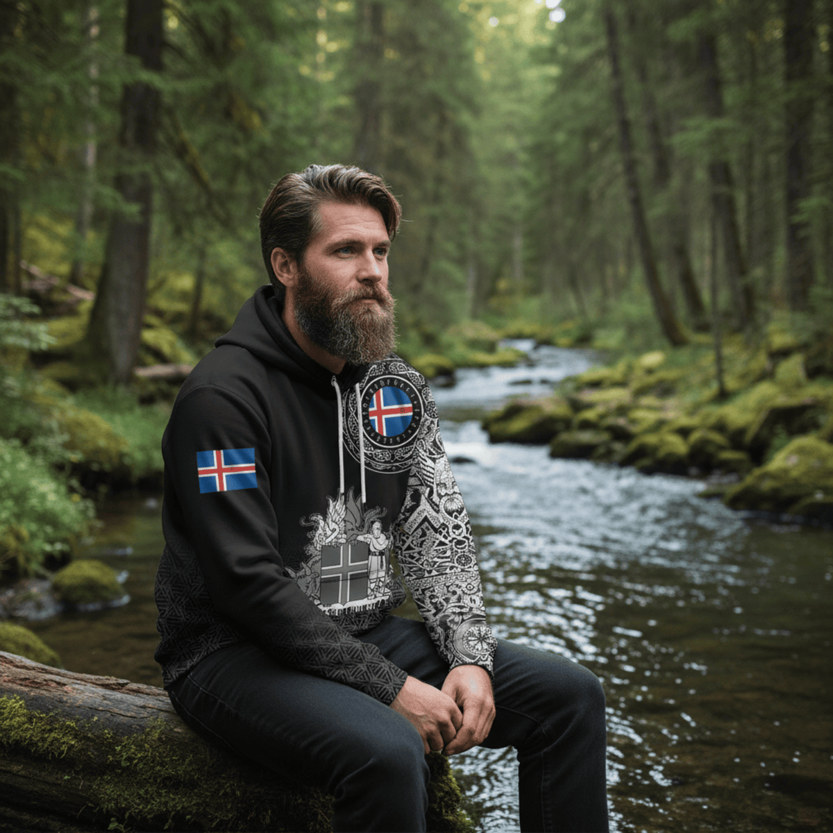 Viking Style Zip Hoodie - Iceland Coat Of Arms A39 VKNGB