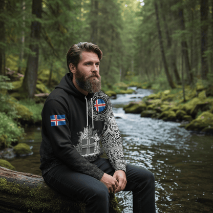 Viking Style Zip Hoodie - Iceland Coat Of Arms A39 VKNGB
