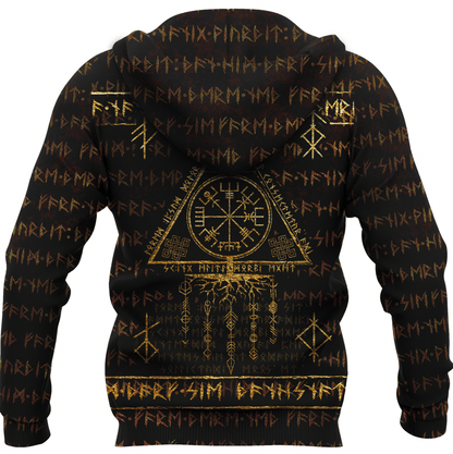Viking Style Zip Hoodie - Scandinavian Viking Vegvisir Runic Grunge A39 VKNGB