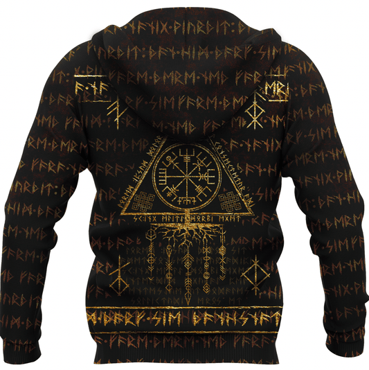 Viking Style Zip Hoodie - Scandinavian Viking Vegvisir Runic Grunge A39 VKNGB