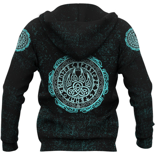 Viking Style Hoodie - Viking Bear Claws Cyan Tattoo A39 VKNGB