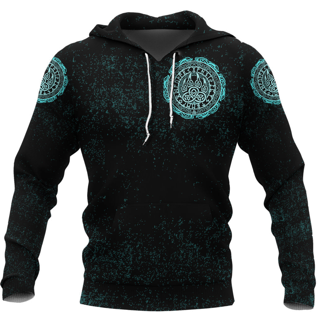 Viking Style Hoodie - Viking Bear Claws Cyan Tattoo A39 VKNGB