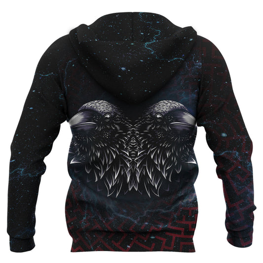 VikingStyle Clothing - The Raven Red Circle Zip Hoodie A39 VKNGB