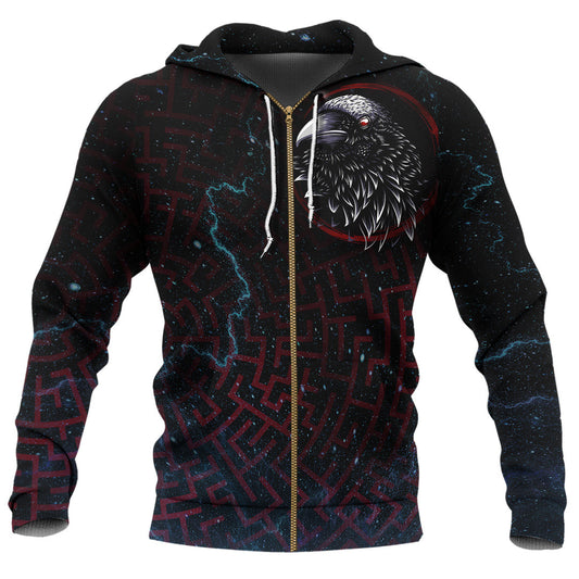 VikingStyle Clothing - The Raven Red Circle Zip Hoodie A39 VKNGB