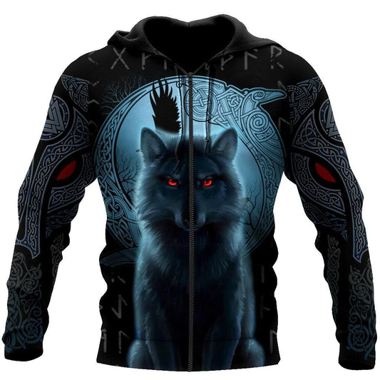 Viking Style Zip Hoodie - Fenrir Viking Wolf And Moon 3D - ML A39 VKNGB