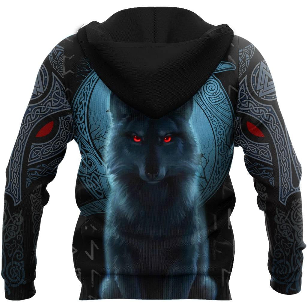 Viking Style Zip Hoodie - Fenrir Viking Wolf And Moon 3D - ML A39 VKNGB