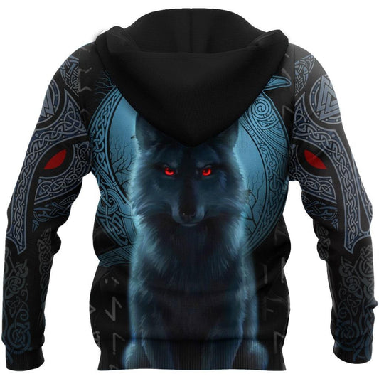 Viking Style Zip Hoodie - Fenrir Viking Wolf And Moon 3D - ML A39 VKNGB