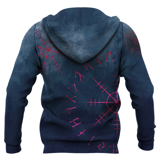 Viking Style Hoodie - Owl and Skull Helm of Awe A39 VKNGB
