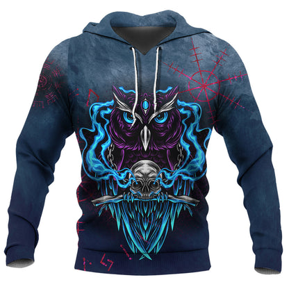 Viking Style Hoodie - Owl and Skull Helm of Awe A39 VKNGB