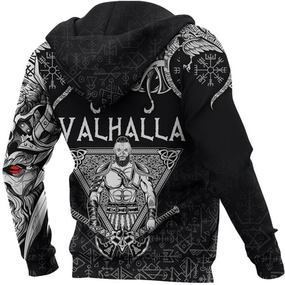 Viking Style Zip Hoodie Warrior Valhalla and Double Dragon A39 VKNGB