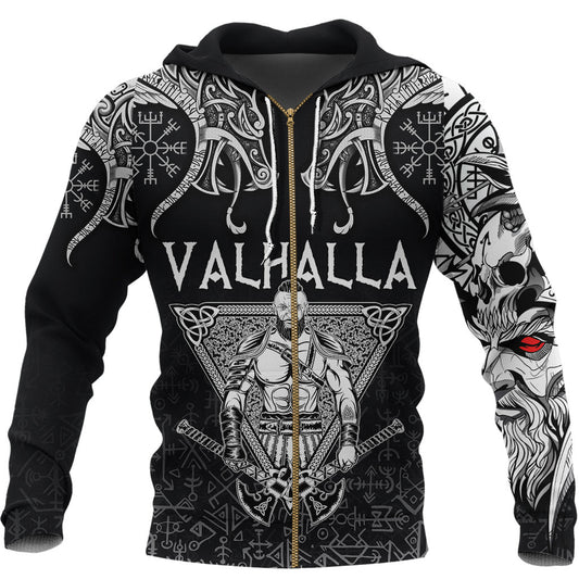 Viking Style Zip Hoodie Warrior Valhalla and Double Dragon A39 VKNGB