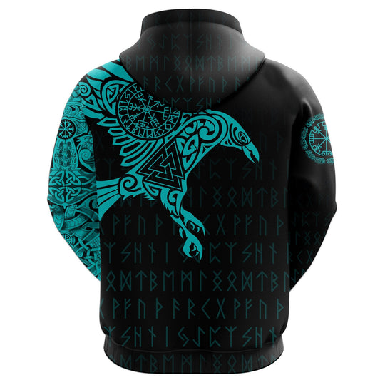 Viking Style - The Raven Of Odin Tattoo Hoodie Blue A39 VKNGB