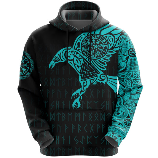 Viking Style - The Raven Of Odin Tattoo Hoodie Blue A39 VKNGB