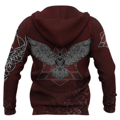 Viking Style Hoodie -  Raven Red Valknut Rune A39 VKNGB