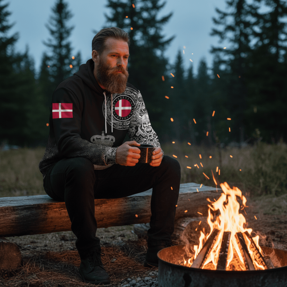 Viking Style Hoodie - Denmark Coat Of Arms A39 VKNGB