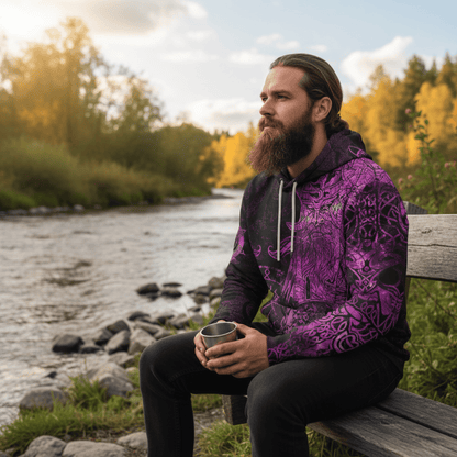 Viking Style Hoodie - Viking Odin Tattoo - Pink Version Wolf Hoodie A39 VKNGB