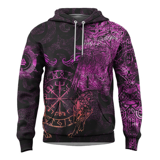 Viking Style Hoodie - Viking Odin Tattoo - Pink Version Wolf Hoodie A39 VKNGB