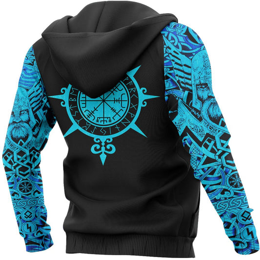 Viking Style Hoodie Tattoo All Over Print Blue A39 VKNGB