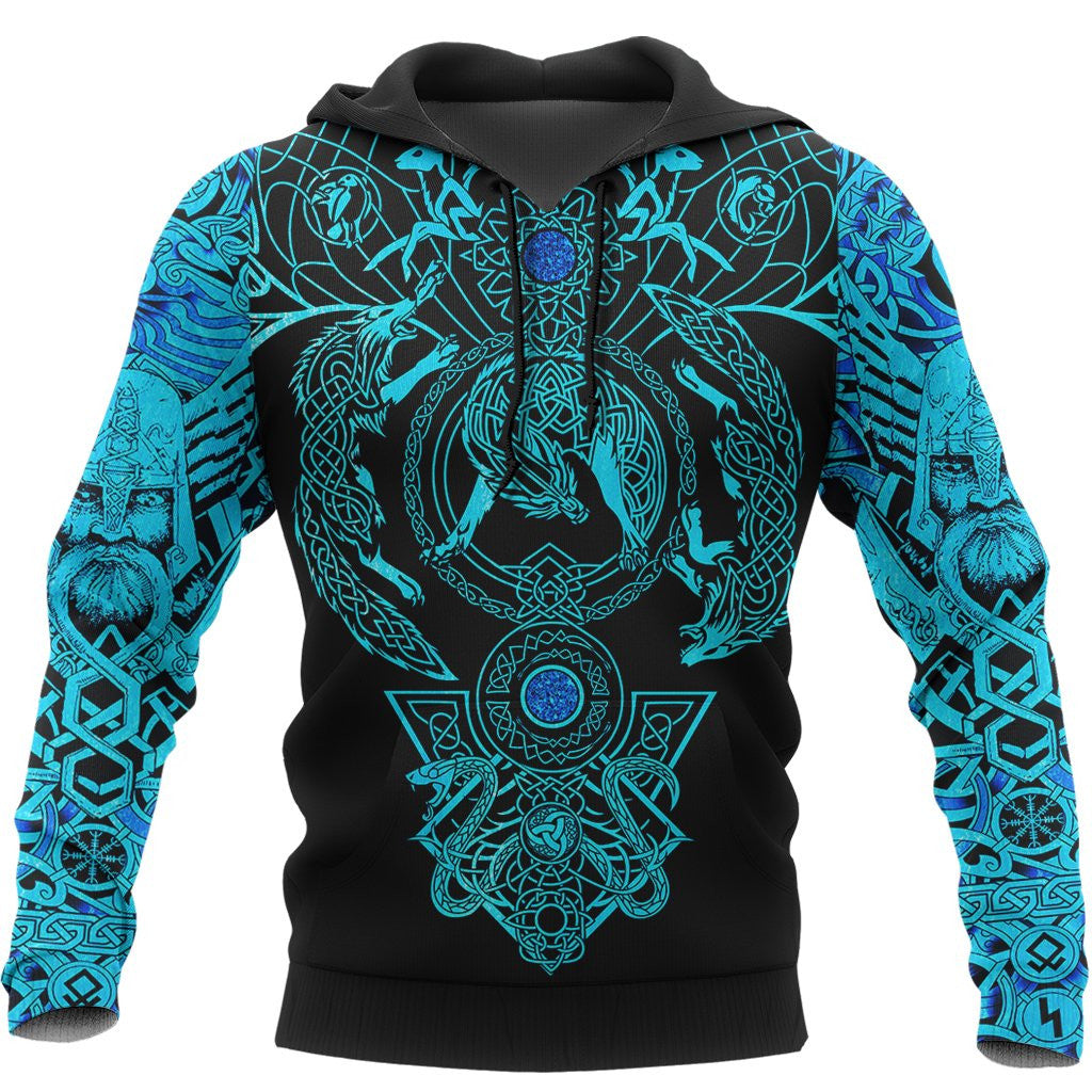 Viking Style Hoodie Tattoo All Over Print Blue A39 VKNGB