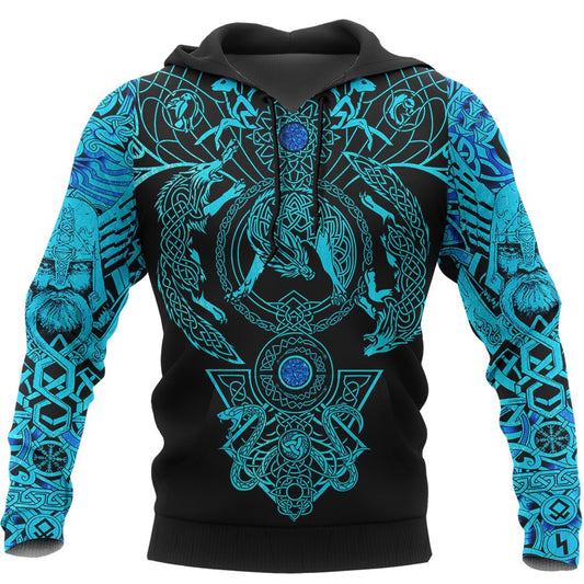Viking Style Hoodie Tattoo All Over Print Blue A39 VKNGB
