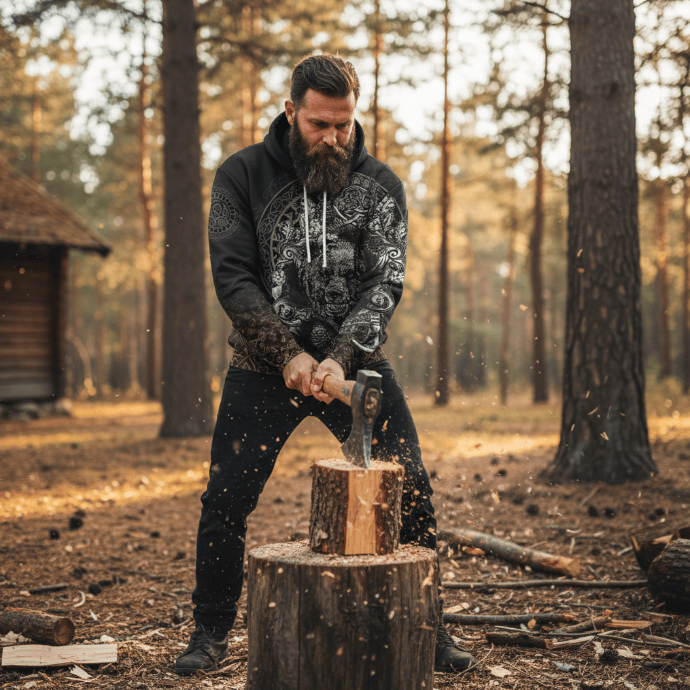 Viking Style - Hoodie Bear Claws and Viking Hammer A39 VKNGB