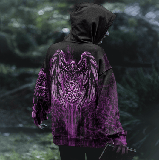 Viking Style Women Zip Hoodie - Vegvisir Raven Viking Pink A39 VKNGB