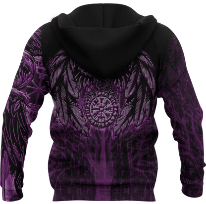 Viking Style Women Zip Hoodie - Vegvisir Raven Viking Pink A39 VKNGB