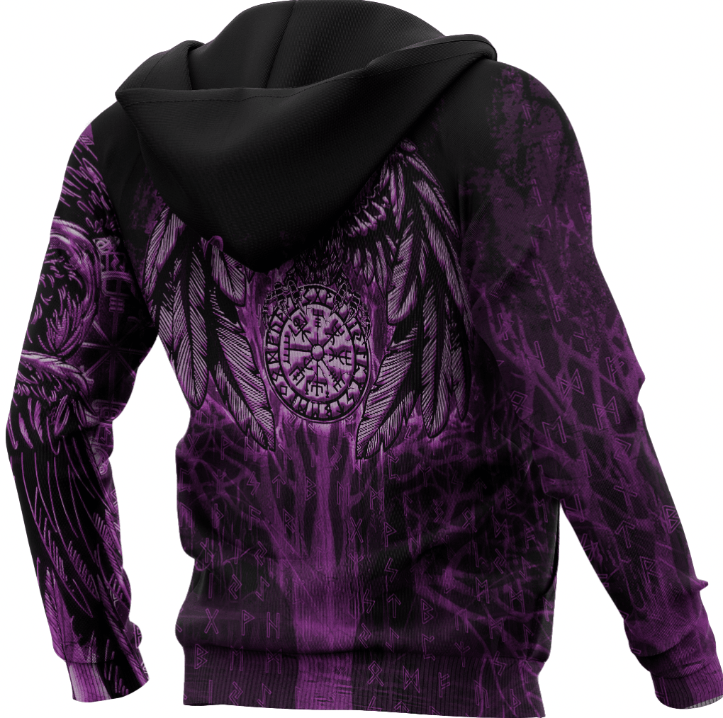 Viking Style Women Zip Hoodie - Vegvisir Raven Viking Pink A39 VKNGB