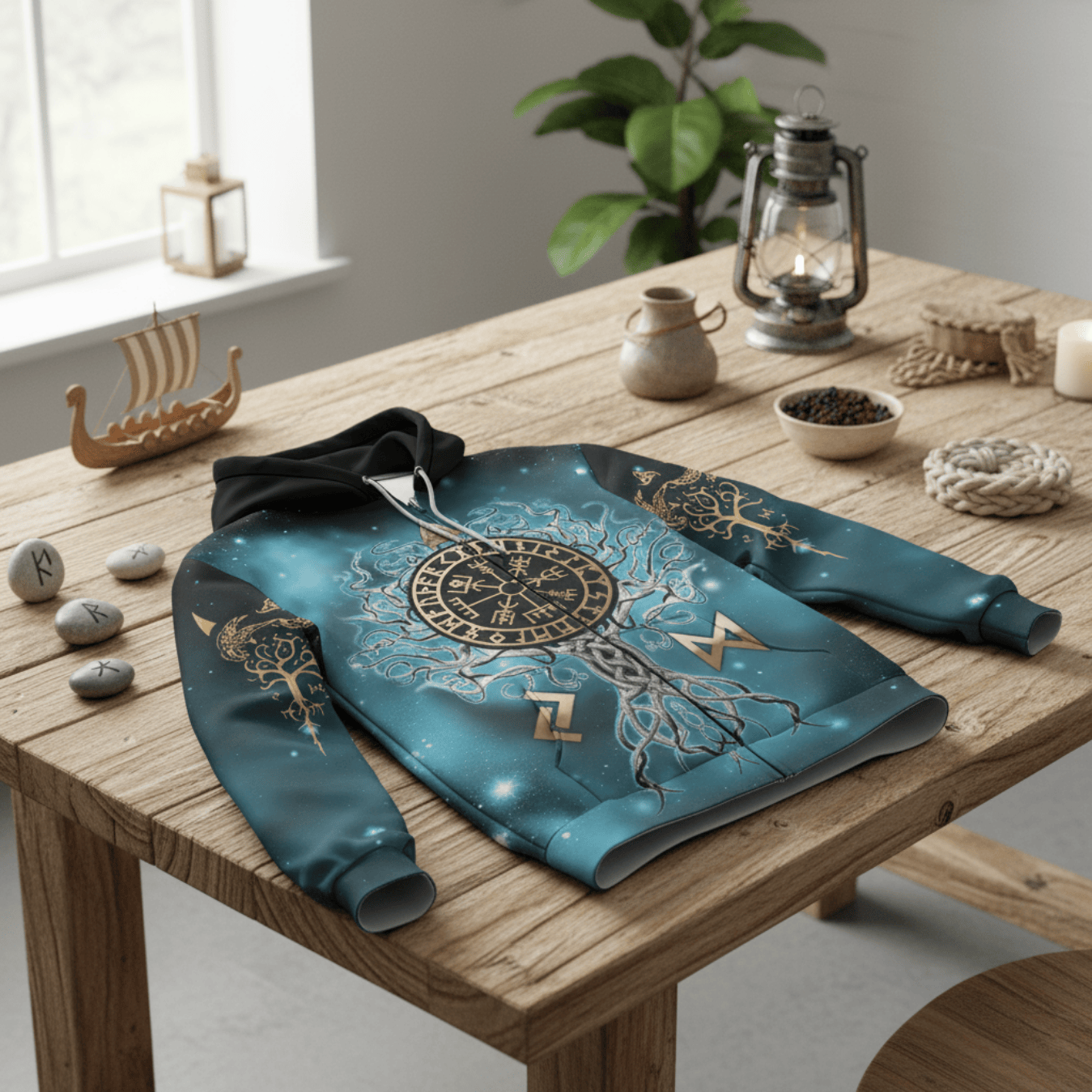 Viking Style Hoodie - Yggdrasil Tree Of Life A39 VKNGB