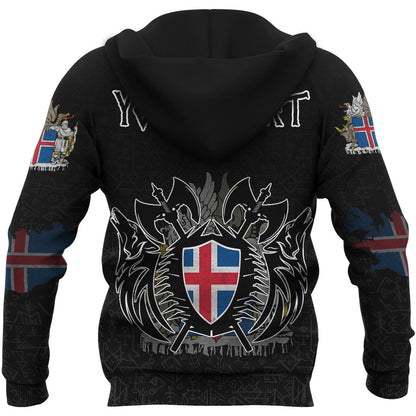 (Custom) Viking Style - Iceland Flag and Map Zip Hoodie style Viking Geri & Freki A35 VKNGB