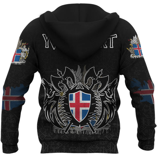 (Custom) Viking Style - Iceland Flag and Map Zip Hoodie style Viking Geri & Freki A35 VKNGB