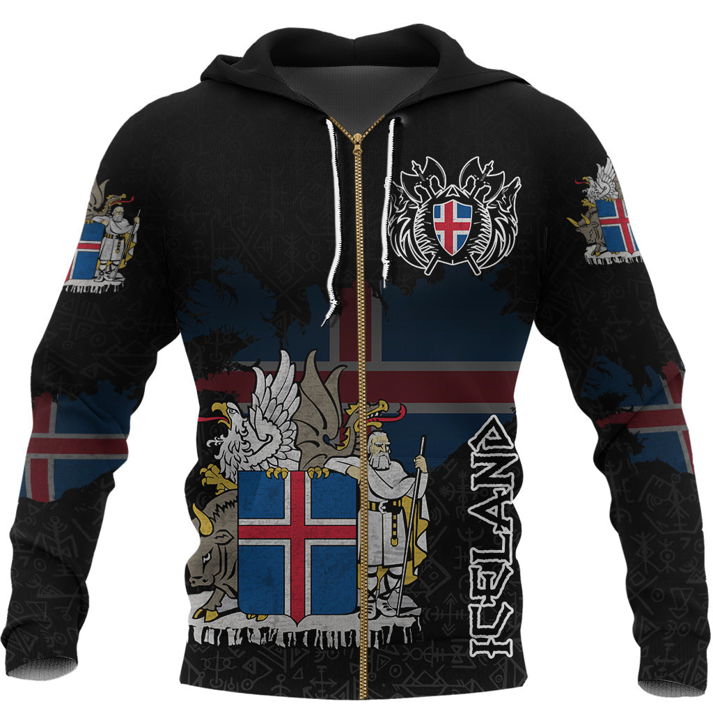 (Custom) Viking Style - Iceland Flag and Map Zip Hoodie style Viking Geri & Freki A35 VKNGB