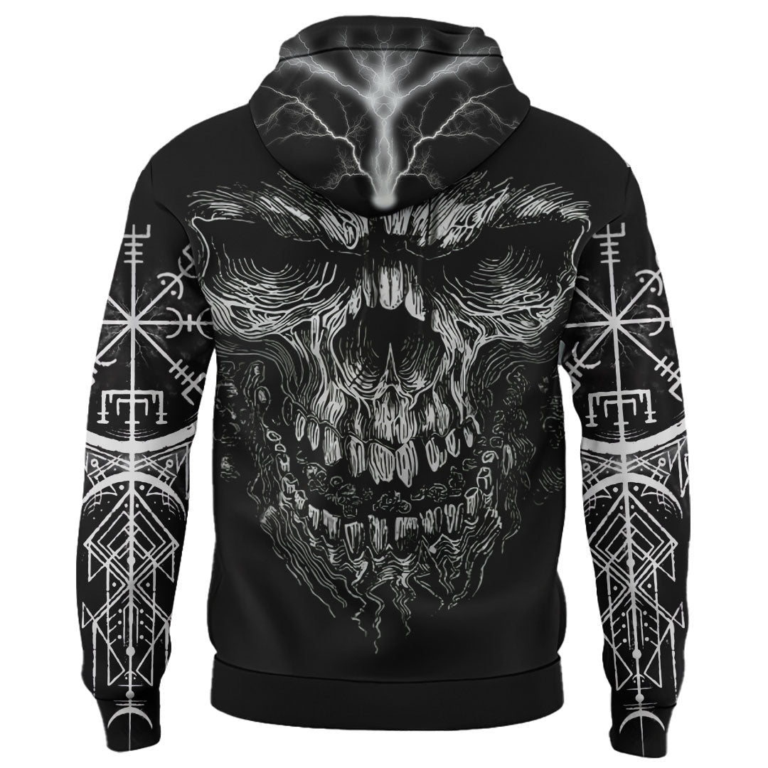 VikingStyle Clothing - Viking Skull and Vegvisir Hoodie A39 VKNGB