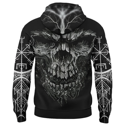 VikingStyle Clothing - Viking Skull and Vegvisir Hoodie A39 VKNGB