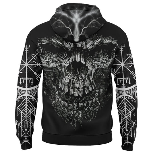 VikingStyle Clothing - Viking Skull and Vegvisir Hoodie A39 VKNGB